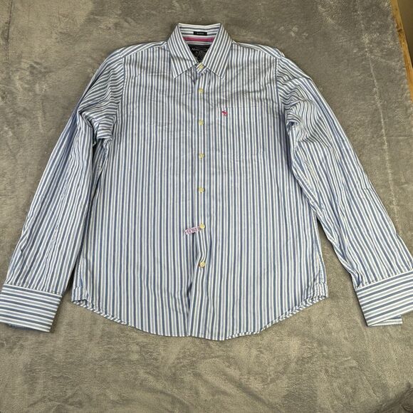 Abercrombie & Fitch Shirt Mens XL Muscle Button Down Blue White Stripe Collared - Picture 2 of 9